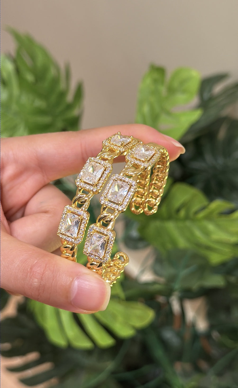 Square Crystal Chain Cuff